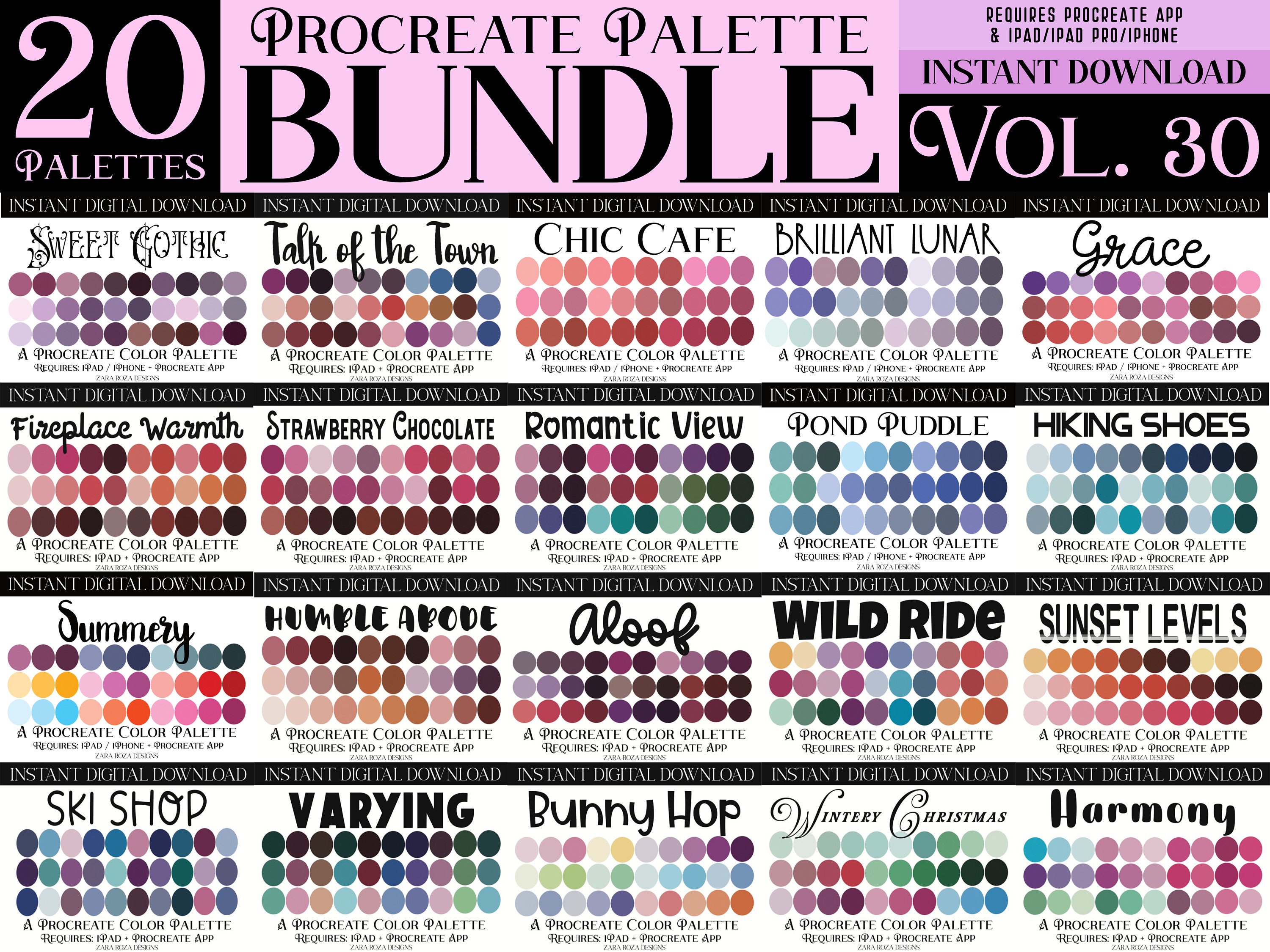 20 Procreate Color Palette Bundle Pack - VOL. 30 Set - Retro Vintage ...