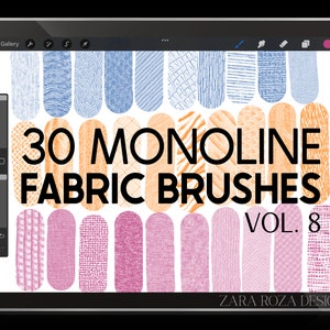 Procreate Fabric Monoline Texture Brush Pack - Vol. 8, 30 Brushes - Cute Clothes Pattern Anime Manga Portrait Art - INSTANT DIGITAL DOWNLOAD