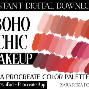 Boho Chic Makeup - Procreate Color Palette Light Dark Pink Red Orange Beige Brown Face Portrait Art Lipstick Blush Tones DIGITAL DOWNLOAD
