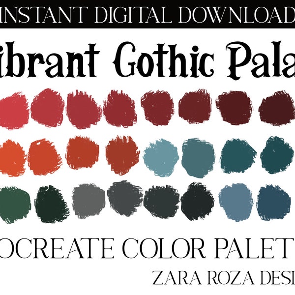 Vibrant Gothic Palace - Procreate Color Palette: Dark Academia Orange Red Blue Green Grey Tones DIGITAL DOWNLOAD For iPad + Procreate App