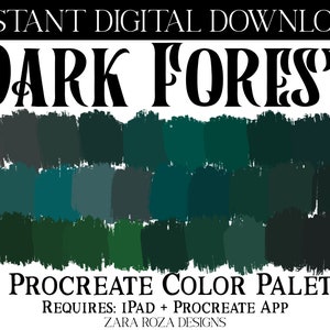 Dark Forest Procreate Color Palette Green Teal Grey Gothic Goth Nature Earth Garden Natural Aesthetic Tones Shades DIGITAL DOWNLOAD for iPad