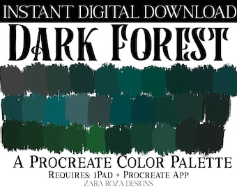 Dark Forest Procreate Color Palette Green Teal Grey Gothic Goth Nature Earth Garden Natural Aesthetic Tones Shades DIGITAL DOWNLOAD for iPad