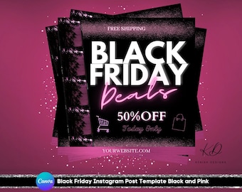 Black Friday Instagram Post Canva Template Social Media Flyer Black and Pink