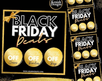 Black Friday Instagram Post Canva Template Social Media Flyer Black and Gold