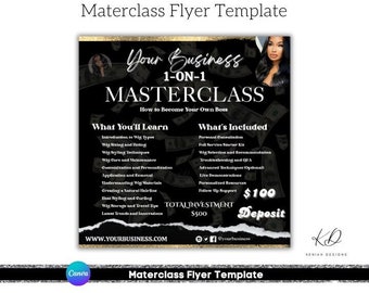 Masterclass Flyer, Wig Class Flyer, Hair Flyer, Hair Masterclass Flyer, Training Course Flyer, Canva Template, Premade Editable Flyer
