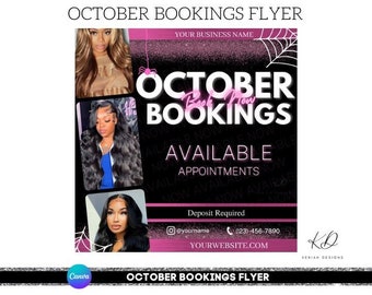October Bookings Wig Flyer DIY Premade Editable Template Appointments Available Canva Template