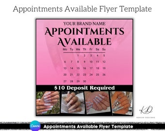 Editable Book Now Flyer, Appointments Available Template, Lashes Nails Wigs, Premade Flyer Template, Canva Template
