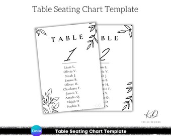 Wedding Table Seating Chart Template, Minimalist Seating Chart Template, Wedding Table Chart Cards, Editable Canva Seating Cards