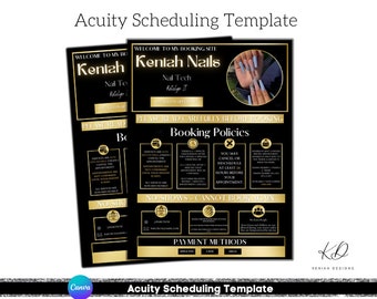 Acuity Scheduling Template Hair Nail Lash Tech Branding Website Booking Site Gold and black Canva Editable