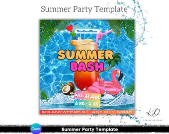 Summer Party Flyer, Canva DIY Flyer Template Design, Party Invite Flyer, Summer Break, Editable Party Flyer, Summer Event Flyer