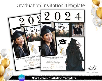 Editable Graduation Invitation Flyer, Graduation Party, Class Of 2024, Congrats to the Grad, Degree, E-flyer, Pre-made Flyer, Edit in Canva