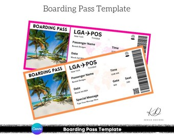 Boarding Pass Template Editable Plane ticket Boarding Pass Canva Template, Printable Airline Ticket Airline Ticket Canva