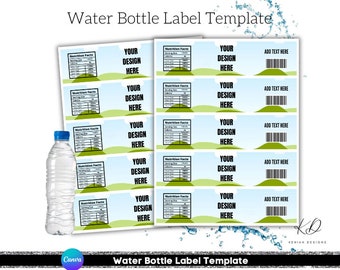 Water Bottle Label Template, Canva Editable, 16 oz Water Bottle Label Blank Template,  Party Favors, DIY Label Template
