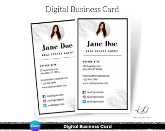 Minimalist Digital Business Card Canva Template Real Estate Business Cards Editable Animated