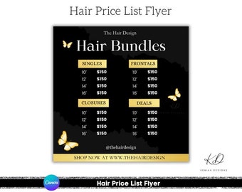 Hair Price List Flyer Canva Editable Animated Pricelist Flyer, Nail Tech, Lash Tech, Premade Salon Business Flyer