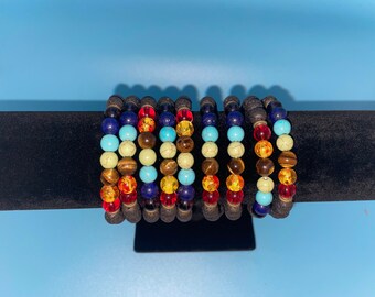 7 Chakra Gemstone Bracelet: Reiki Healing Stones, Lava Diffuser