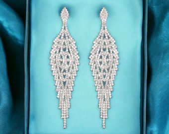 NPC & IFBB Stage Accessories | NPC Competition Jewelry | Clear Rhinestone Earrings | Drag Pageant | Formal Gifts For Her | Dangle Earrings