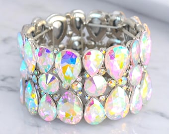 AB Rhinestone cuff Bracelet, ab stretch  Bracelet, AB Prom Bracelet, Drag Pageant Bracelet, AB Bikini Competition Jewelry, stretch bracelet