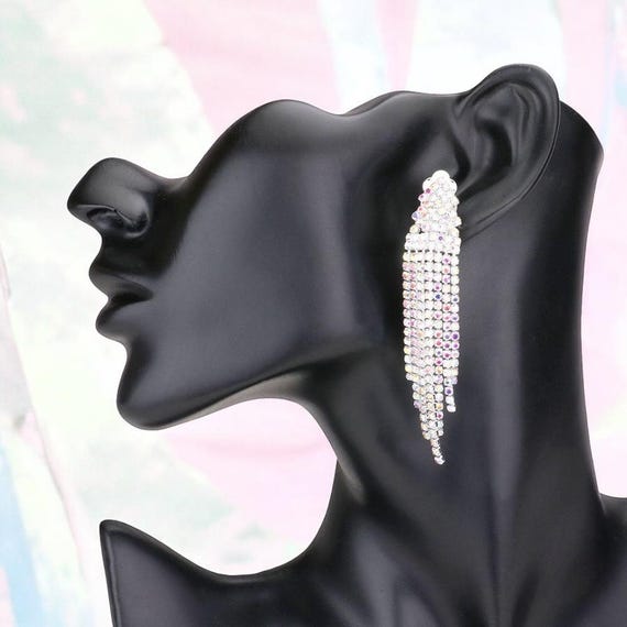 Clip on Earrings, Ab Clip on Dangle Earrings, Clip on Rhinestone