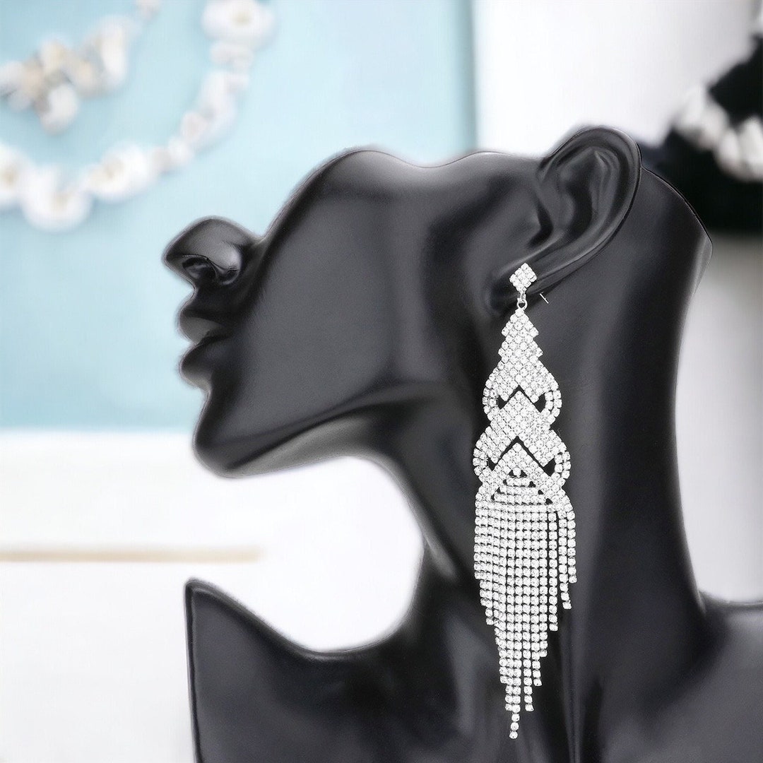 Rainbow Rhinestone Chandelier Earrings: Long Dangle Bridal Jewelry