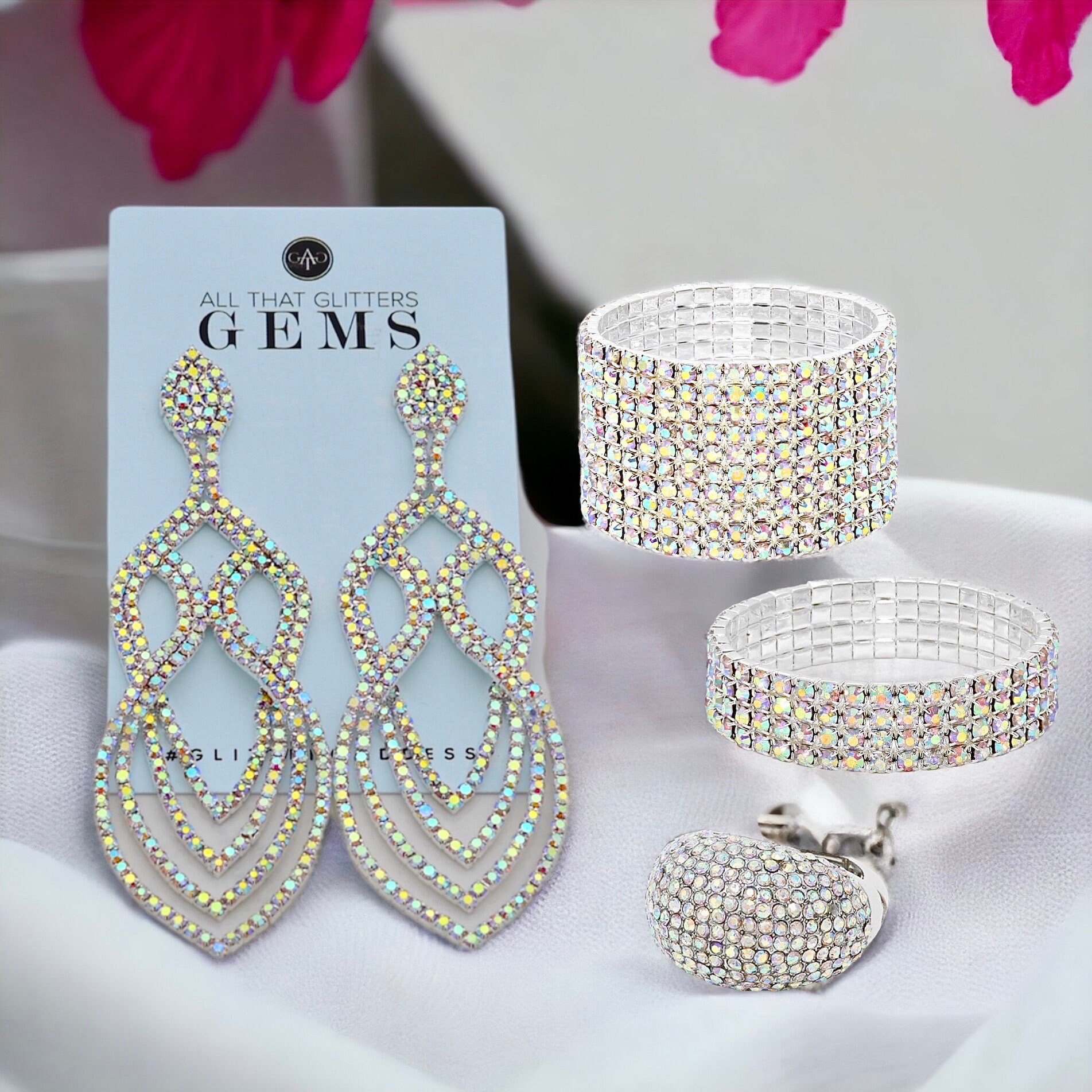 Buy Silver AB Piece Rhinestone Jewelry Set Bikini Competition