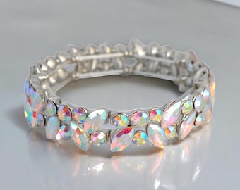 AB Silver Rhinestone Floral Marquise Stretch Bracelet - Bikini Competition Jewelry, bridal, Pageant, Drag, Gift for her, Special Occasion