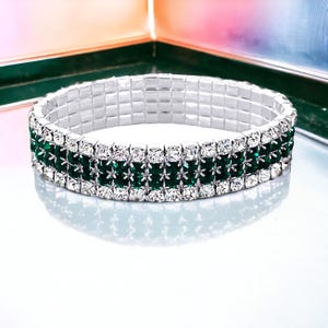 Emerald rhinestone stretch bracelet, green  stretch bracelet, green competition jewelry bracelet, formal  rhinestone stretchable bracelets