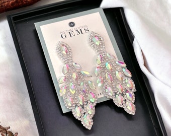 AB Rhinestone Crystal Drop Earrings - earring for bikini competition, bridal party earring, wedding jewelry, hypoallergenic jewelry, pageant