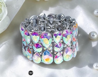 AB Rhinestone Teardrop Cuff Bracelet, Drag Pageant Jewelry
