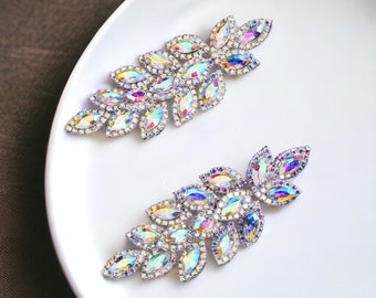 Silver AB Rhinestone Crystal Floral Marquise Drop Statement Earrings - Bikini Competition, Drag, Formal, Wedding, Pageant, Gifts for Her