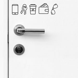 Telefono Chiavi Portafoglio Occhiali Caffè Porta Adesivo in vinile / Promemoria prima di partire / Promemoria per gli ospiti / Arredamento per la casa / Cartello per porta / Adesivo per porta