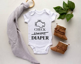 Check Engine Diaper Baby Bodysuit: Funny Mechanic Baby Clothes