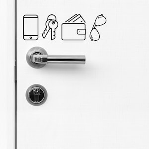 Telefono Chiavi Portafoglio Occhiali Porta Adesivo in vinile / Promemoria prima di partire / Promemoria per gli ospiti / Arredamento per la casa / Benvenuto / Cartello porta / Adesivo porta