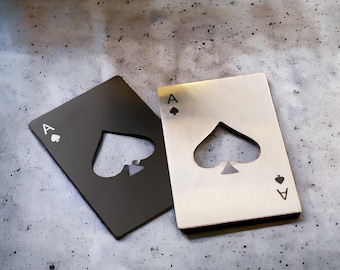 Ace of Spades Bottle Opener, Metal Playing Card Bottle Opener, Unique Beer Opener, Barware Poker Card, Poker Player and Bartender Gift