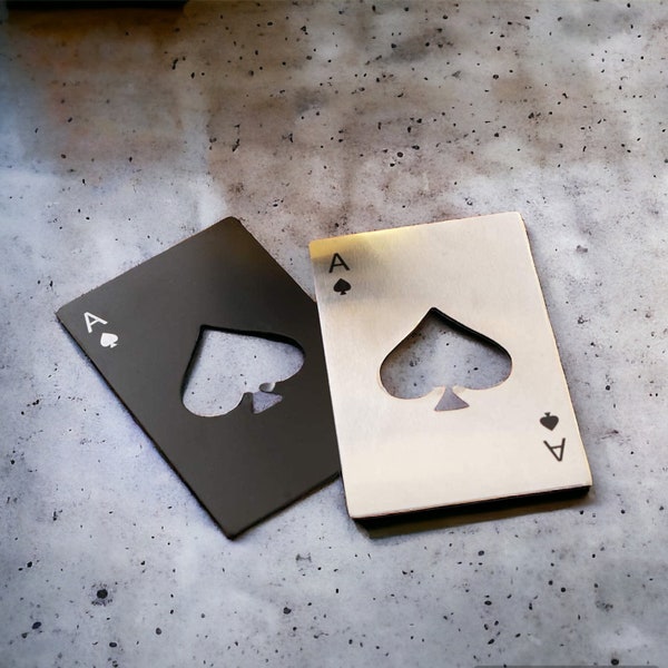 Ace of Spades Bottle Opener, Metal Playing Card Bottle Opener, Unique Beer Opener, Barware Poker Card, Poker Player and Bartender Gift