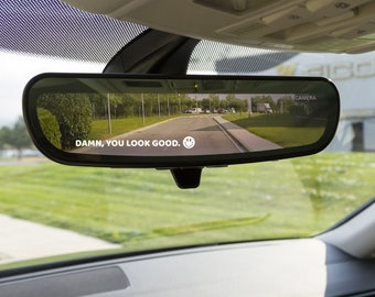 Rear View Mirror Decal, Sun Visor Mirror Decal, "Damn, You Look Good", Smiley Face Decal Sticker, Trendy Car Decal
