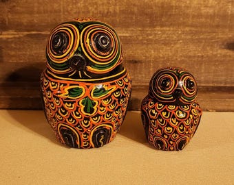 Set Of Burmese Lacquerware Nesting Owls