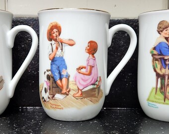 Set Of 3 1982 Norman Rockwell Mugs