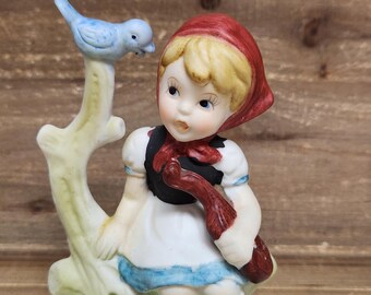 Vintage Handgemalt Girl Figure With Bluebird