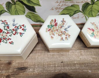 Vintage Oriental Floral Hexagon Nesting Jewelry Trinket Box