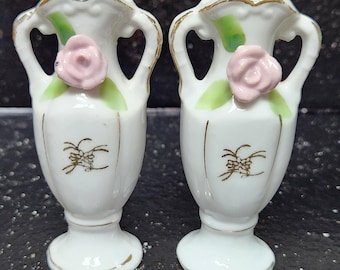 Set Of 2 Japanese Miniature Vases With Roses