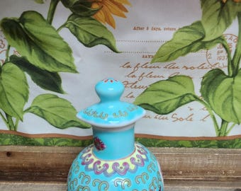 Vintage Chinese Turquoise Longevity Jar Bottle with Screw On Lid