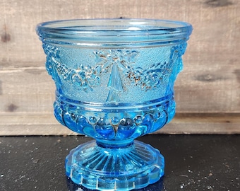 Vintage LE Smith Blue Opalescent  Pedestal Compote Candy Dish