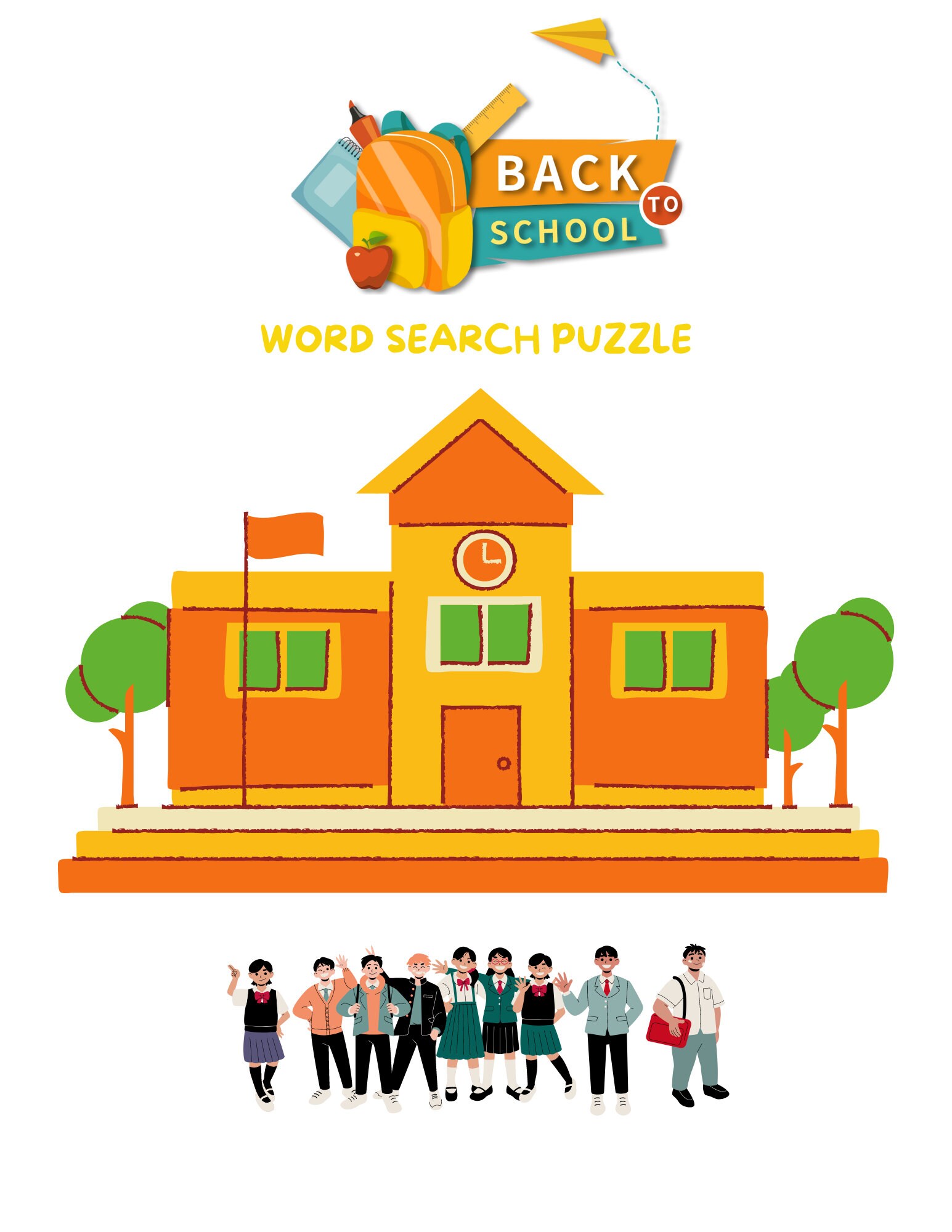 Kids Back to School Digital Download Word Search Puzzle - School House ...