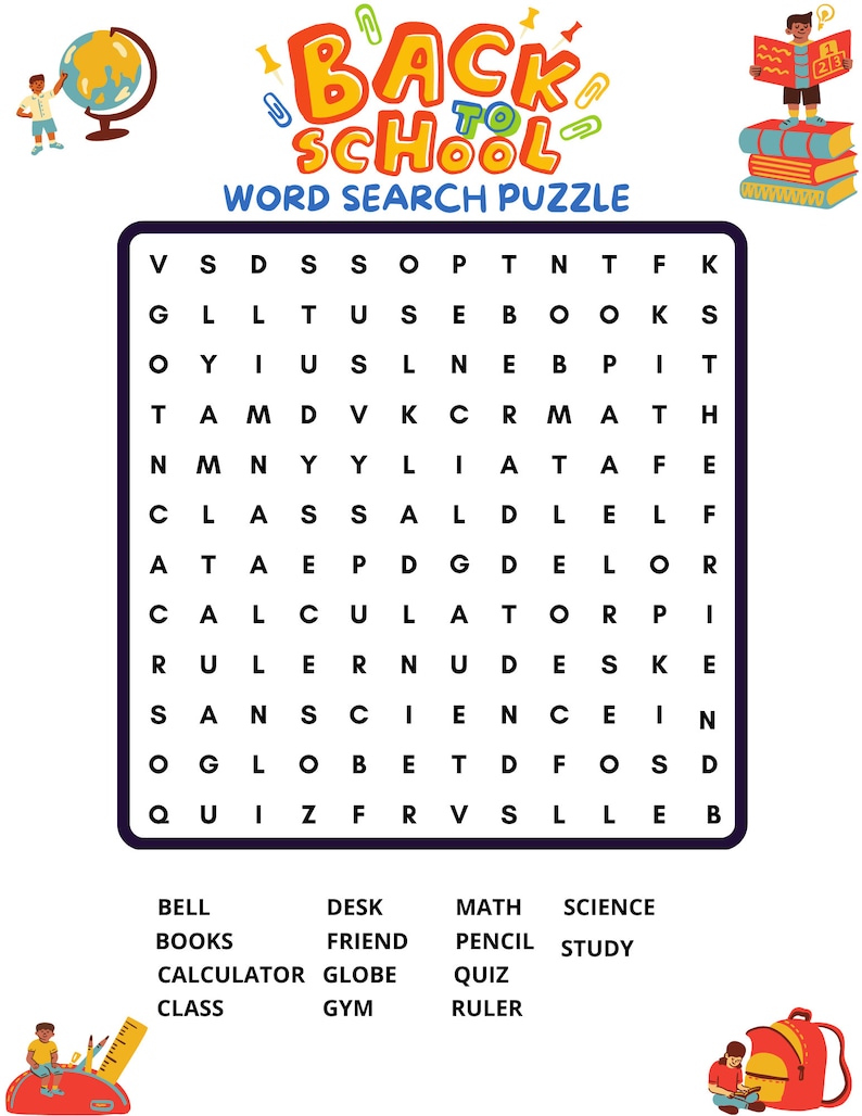 Back to School Word Search Puzzle - Downloadable Word Search School ...