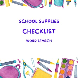 School Supplies Checklist Word Search - Printable School Supplies Checklist - Download Supplies Checklist Word Search with Solution