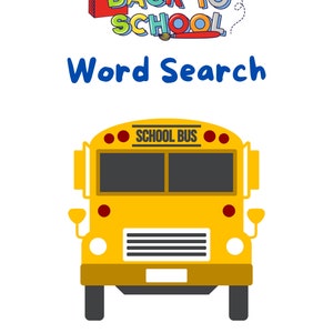 School Downloadable Word Search Puzzle - School Bus Download Word Search - Back To School Digital Download With Solution
