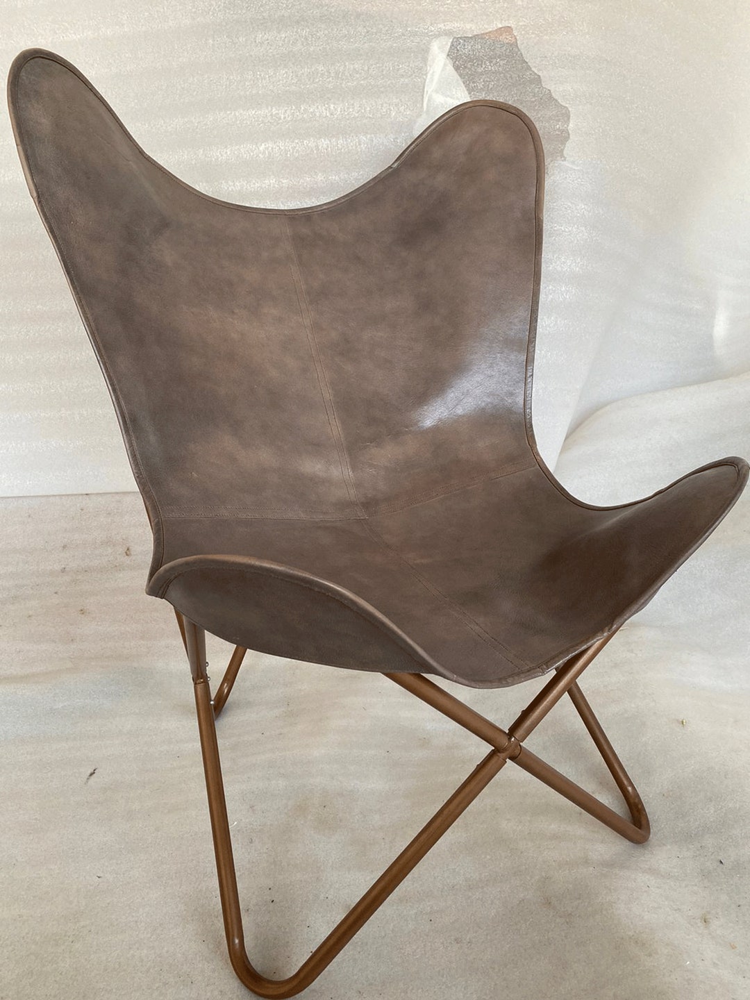 Classic Handmade Leather Grey Leather Living Room Chair Butterfly Chair ...