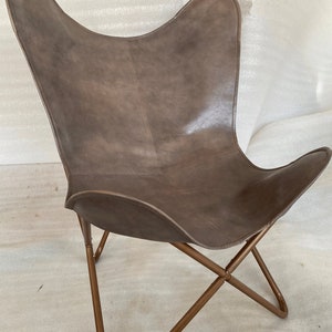 Handmade genuine Leather Butterfly Chair: Rose Gold Iron Frame