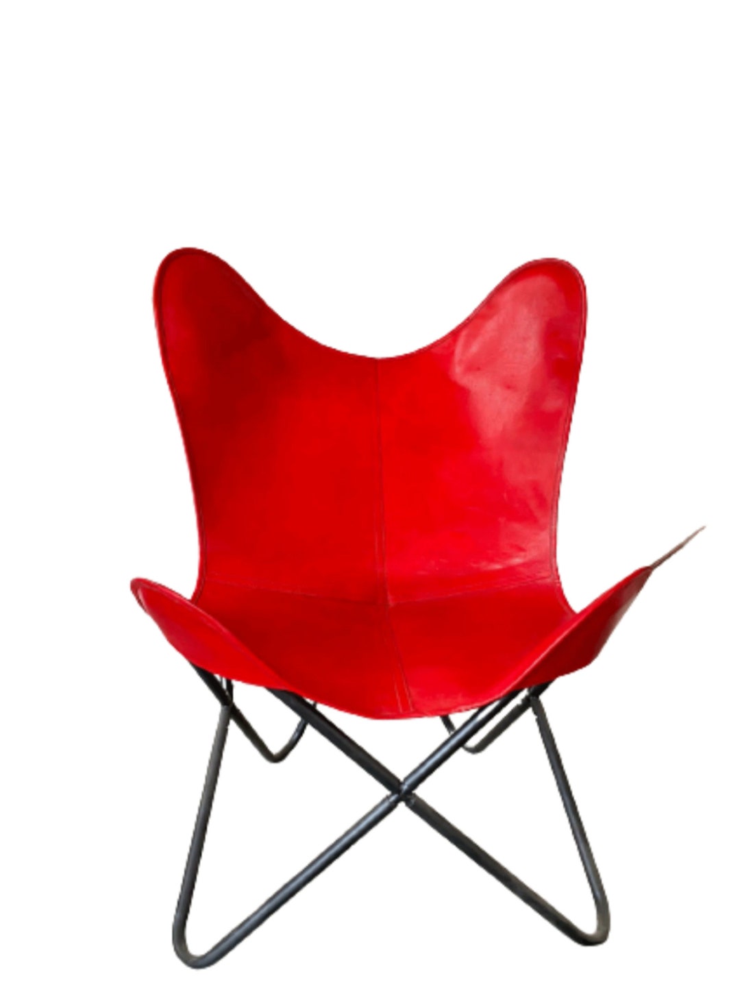Vintage Leather Living Room Butterfly Chair Red Leather Butterfly Chair Cover With Powder Coated